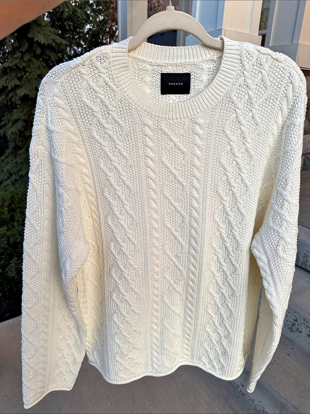 Pacsun Cream Nuwave Cable Knit Crew Neck Sweater Cable Knit Crewneck Sweater in